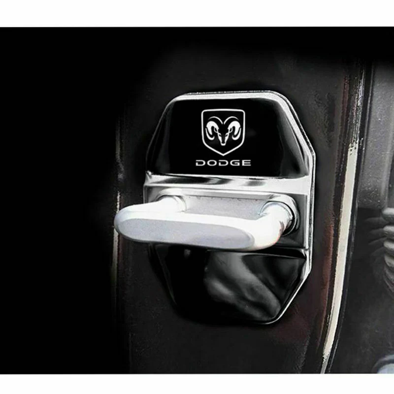 Black DODGE Stainless Steel Door Lock Door Striker Buckle Lock Protective Cover Set - 4 pcs - Image 2