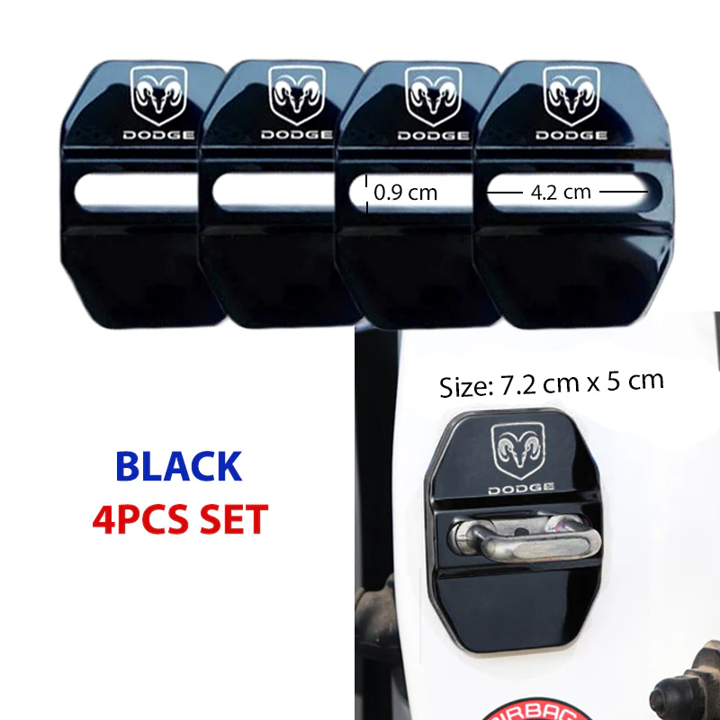 Black DODGE Stainless Steel Door Lock Door Striker Buckle Lock Protective Cover Set - 4 pcs - Image 3