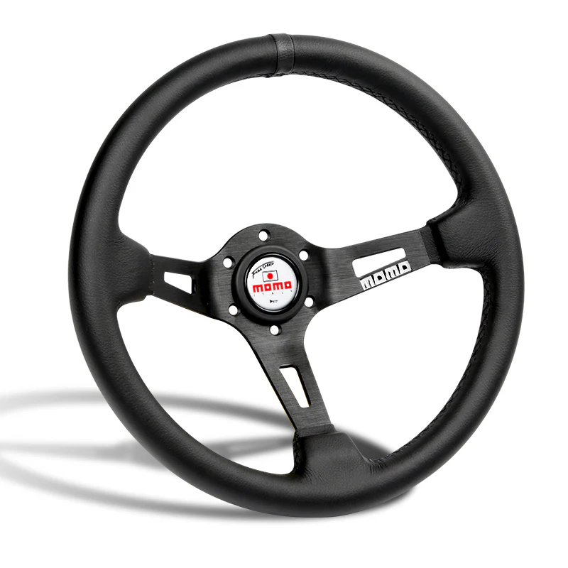 Black Line 350mm MOMO Racing Steering Wheel Microfiber Leather with MOMO Horn Button - Image 5