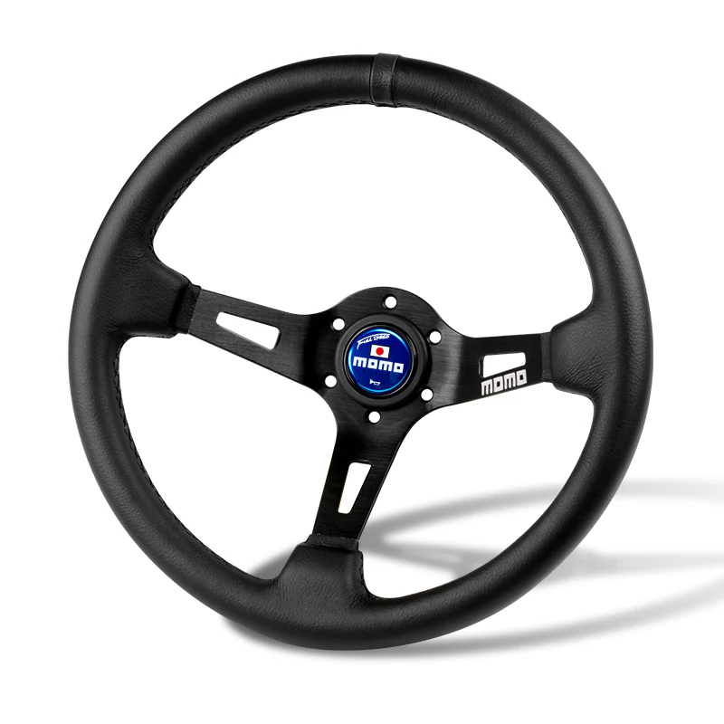 Black Line 350mm MOMO Racing Steering Wheel Microfiber Leather with MOMO Horn Button - Image 6