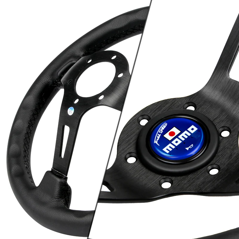 Black Line 350mm MOMO Racing Steering Wheel Microfiber Leather with MOMO Horn Button - Image 7