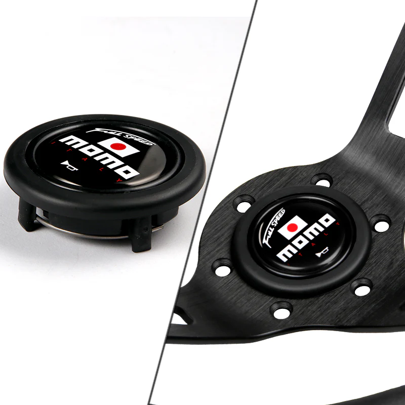 Black Line 350mm MOMO Racing Steering Wheel Microfiber Leather with MOMO Horn Button - Image 7