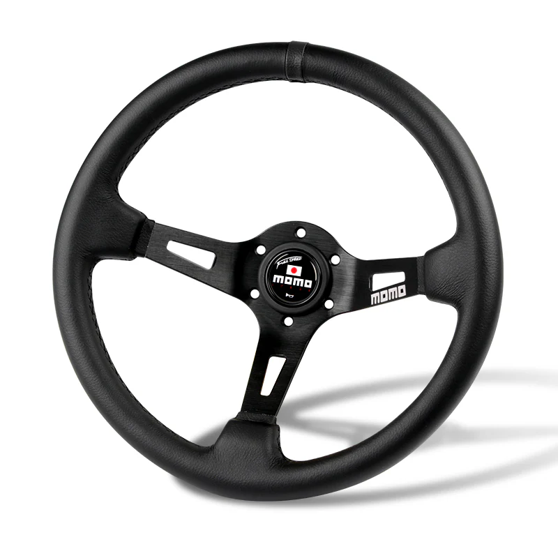 Black Line 350mm MOMO Racing Steering Wheel Microfiber Leather with MOMO Horn Button - Image 9