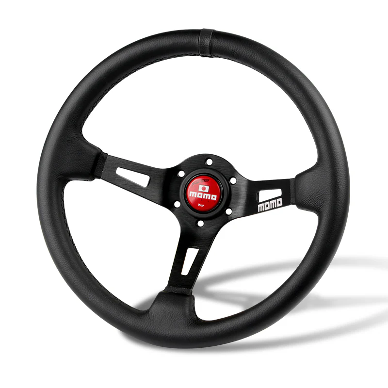 Black Line 350mm MOMO Racing Steering Wheel Microfiber Leather with MOMO Horn Button - Image 5