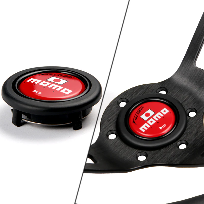 Black Line 350mm MOMO Racing Steering Wheel Microfiber Leather with MOMO Horn Button - Image 6