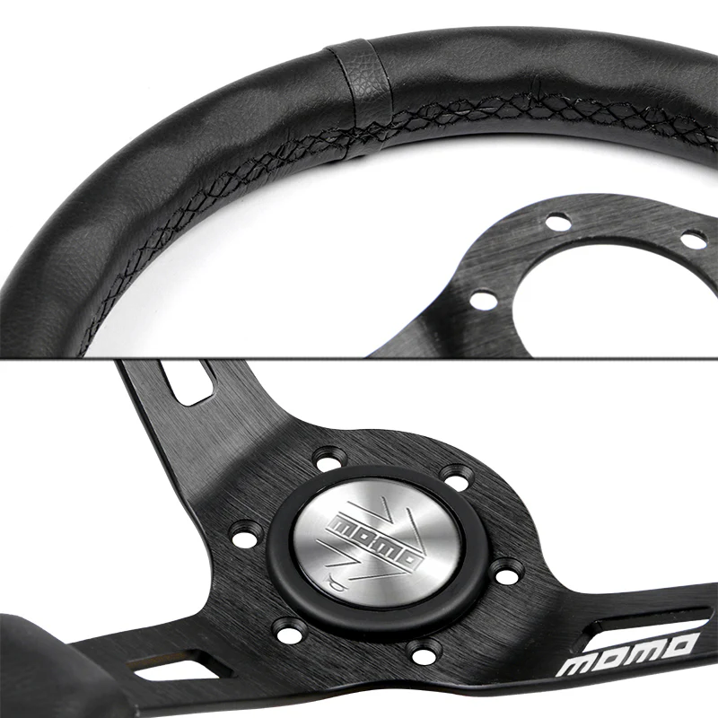 Black Line 350mm Racing Steering Wheel Microfiber Leather For Silver momo hub X1 - Image 2