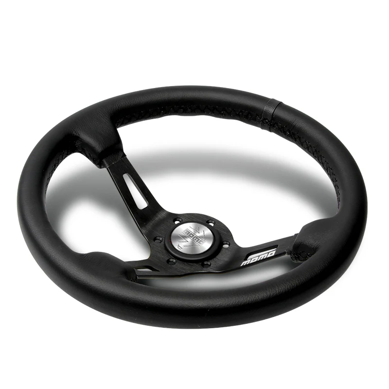 Black Line 350mm Racing Steering Wheel Microfiber Leather For Silver momo hub X1 - Image 3