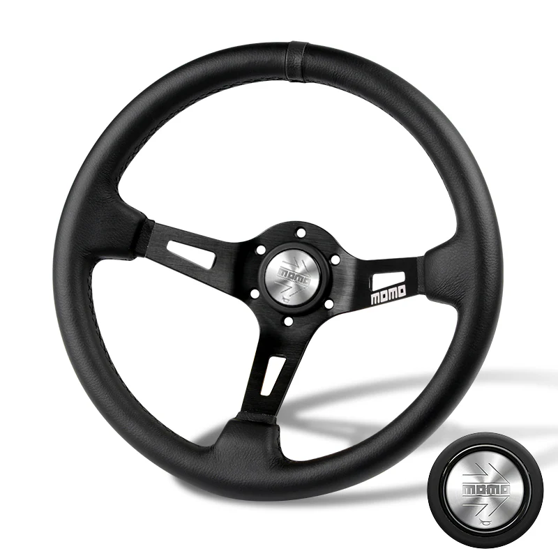 Black Line 350mm Racing Steering Wheel Microfiber Leather For Silver momo hub X1 - Image 4