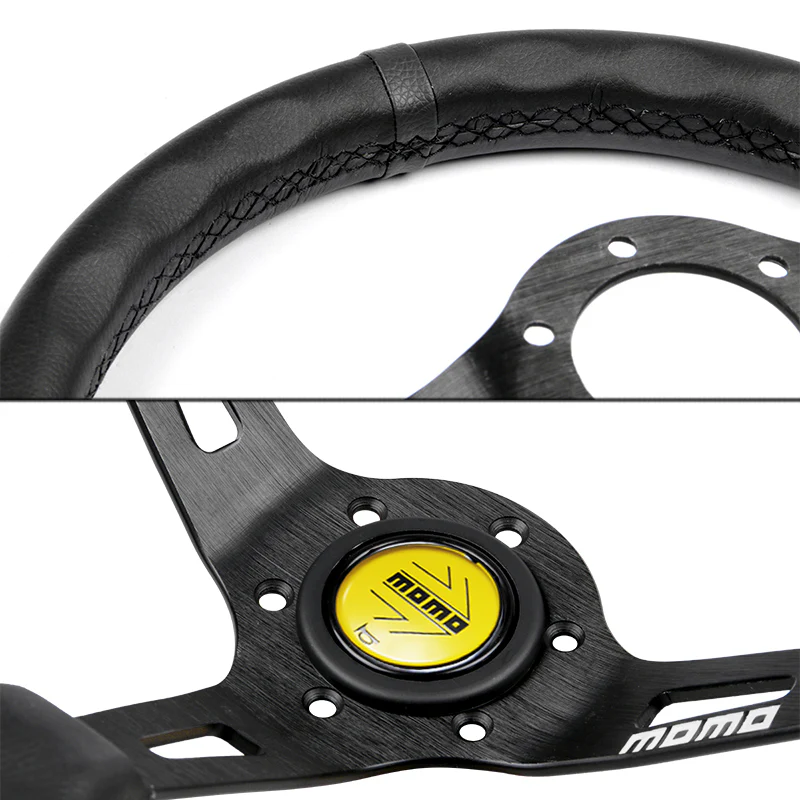 Black Line 350mm Racing Steering Wheel Microfiber Leather For YLBKA momo hub X1 - Image 2