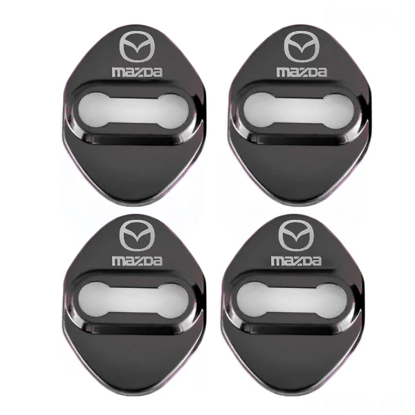 Black Mazda Stainless Steel Door Lock Door Striker Buckle Lock Protective Cover Set - 4 pcs - Image 2