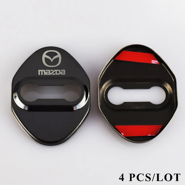 Black Mazda Stainless Steel Door Lock Door Striker Buckle Lock Protective Cover Set - 4 pcs - Image 3