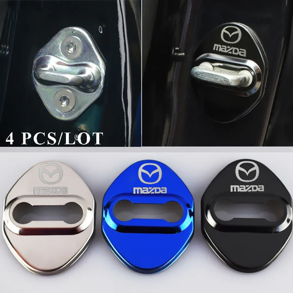 Black Mazda Stainless Steel Door Lock Door Striker Buckle Lock Protective Cover Set - 4 pcs - Image 5