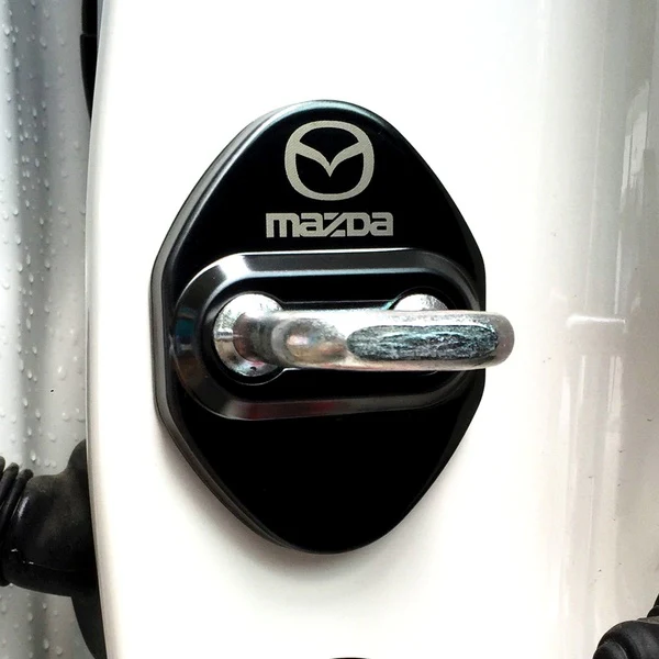 Black Mazda Stainless Steel Door Lock Door Striker Buckle Lock Protective Cover Set - 4 pcs - Image 7