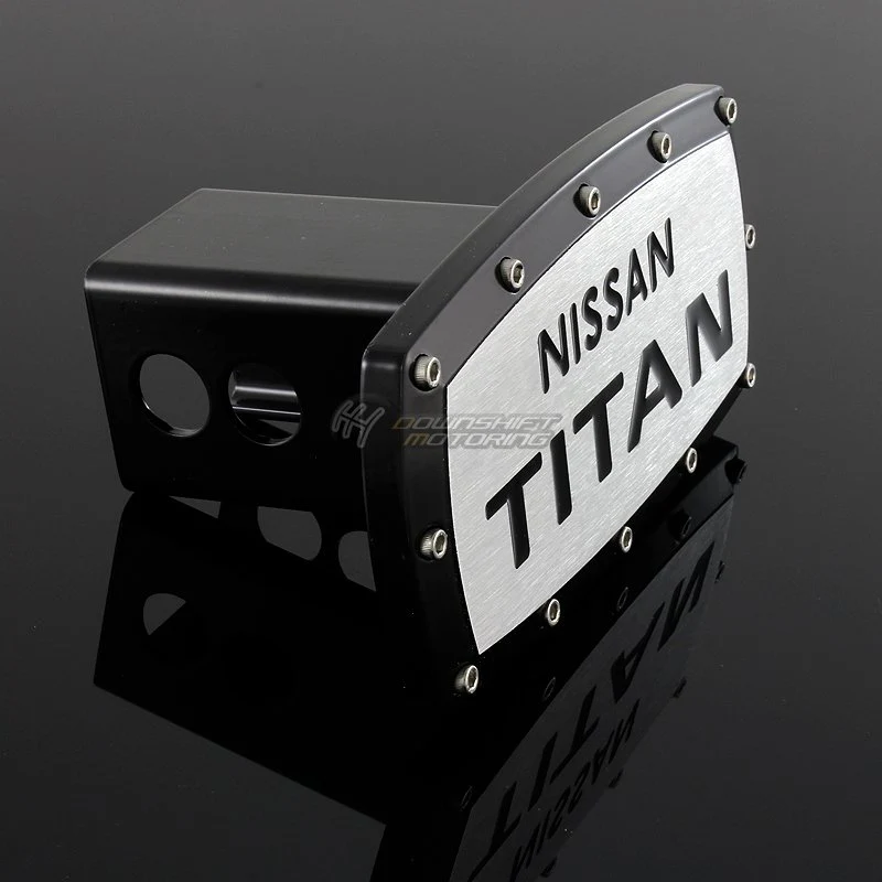 Black NISSAN TITAN LOGO Engraved Billet Hitch Cover Plug Cap For 2" Trailer Tow Receiver with ALLEN BOLTS Design - Image 3