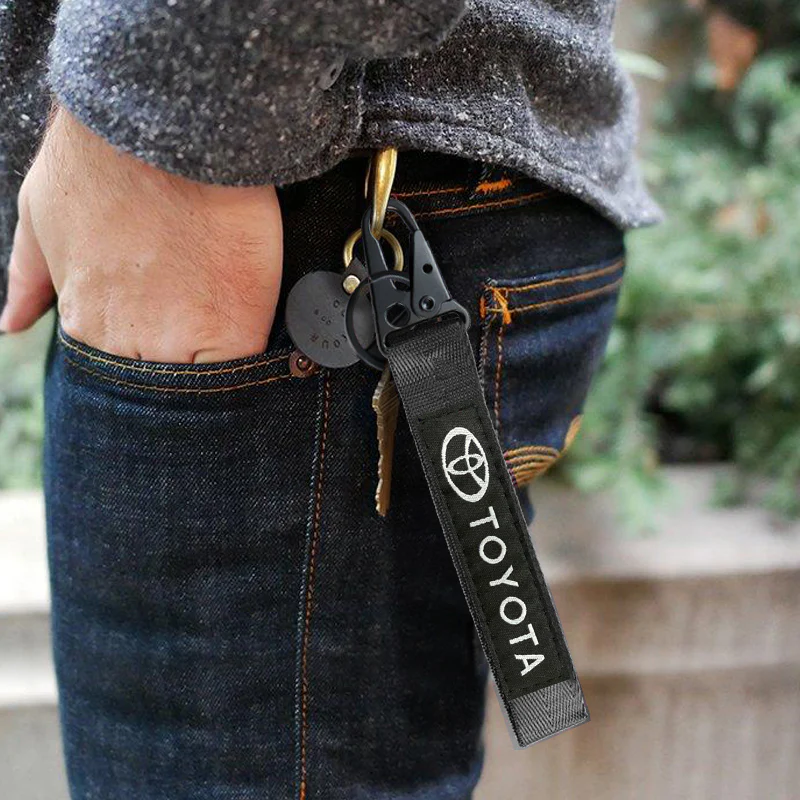 Black TOYOTA MOTORS Racing Keychain Metal Key Ring Hook Strap Nylon Lanyard-Universal - Image 2