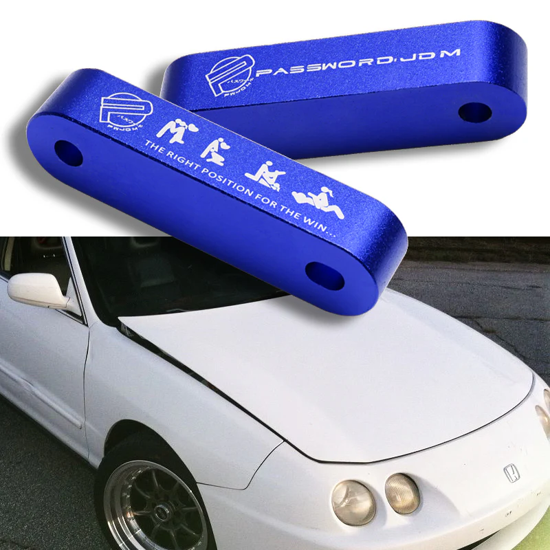 Blue Combo Password JDM Hood Vent Spacer Risers with Keychain For 90-01 Integra 88-15 Civic - Image 5
