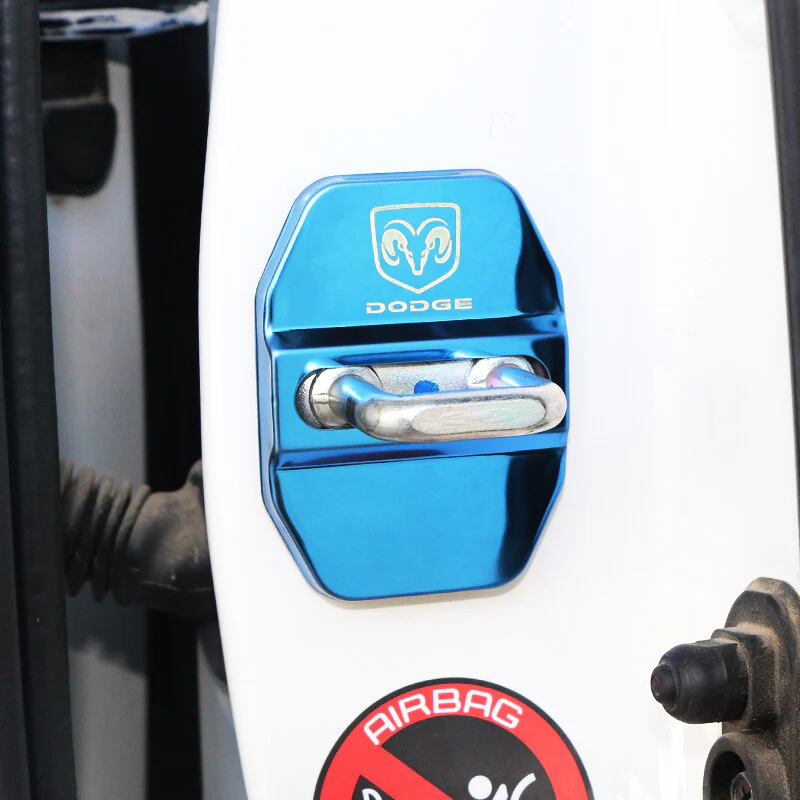 Blue DODGE Stainless Steel Door Lock Door Striker Buckle Lock Protective Cover Set - 4 pcs - Image 2