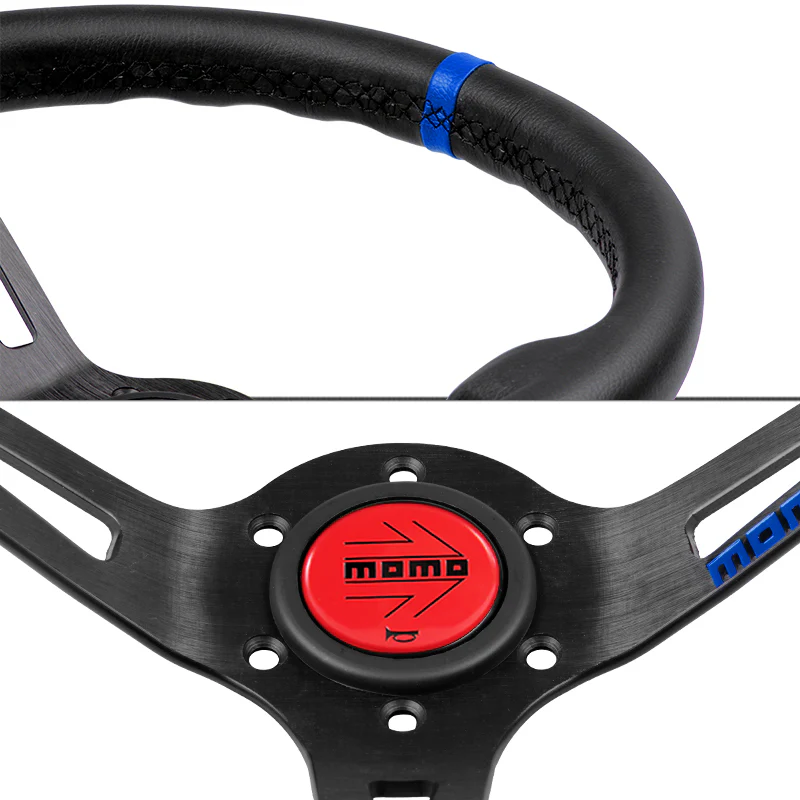 Blue Line 350mm MOMO Racing Deep Dish Steering Wheel Microfiber Leather For Red Black momo hub - Image 2