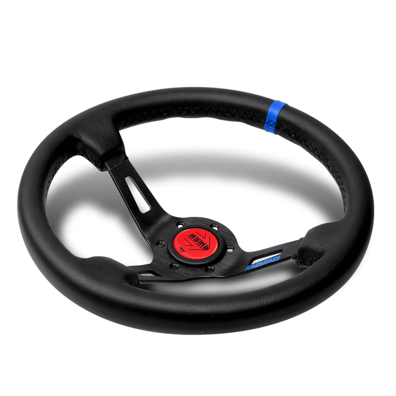 Blue Line 350mm MOMO Racing Deep Dish Steering Wheel Microfiber Leather For Red Black momo hub - Image 3