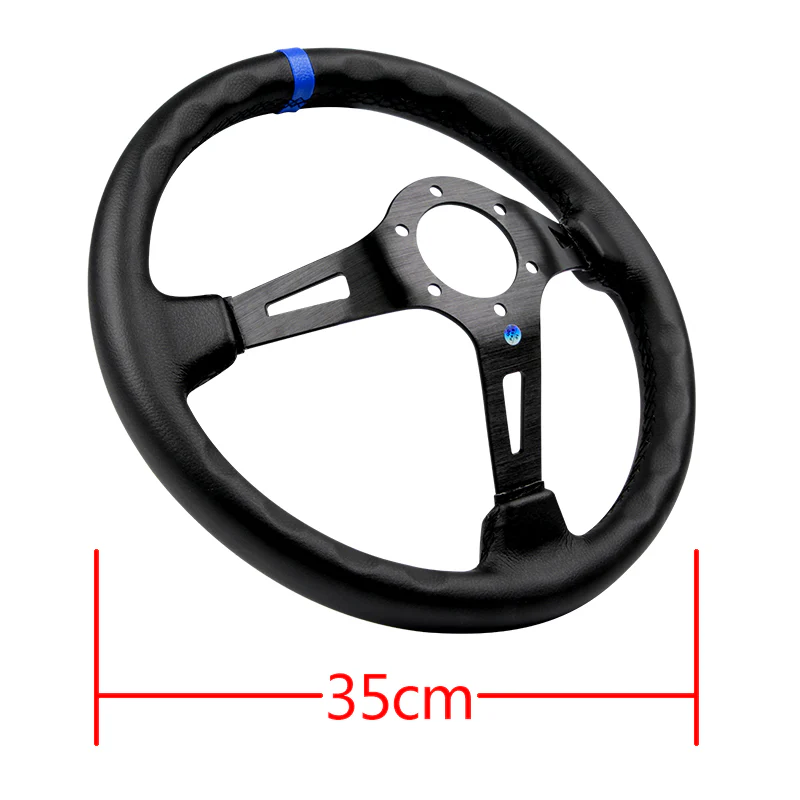 Blue Line 350mm MOMO Racing Deep Dish Steering Wheel Microfiber Leather For Red Black momo hub - Image 4