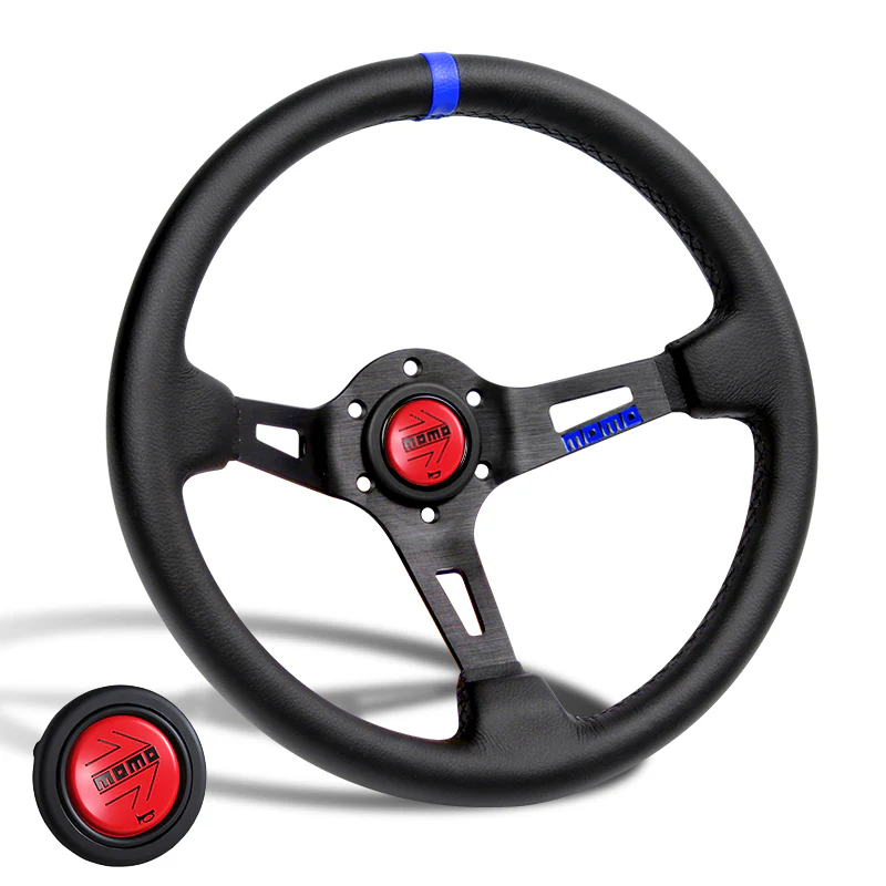 Blue Line 350mm MOMO Racing Deep Dish Steering Wheel Microfiber Leather For Red Black momo hub - Image 7