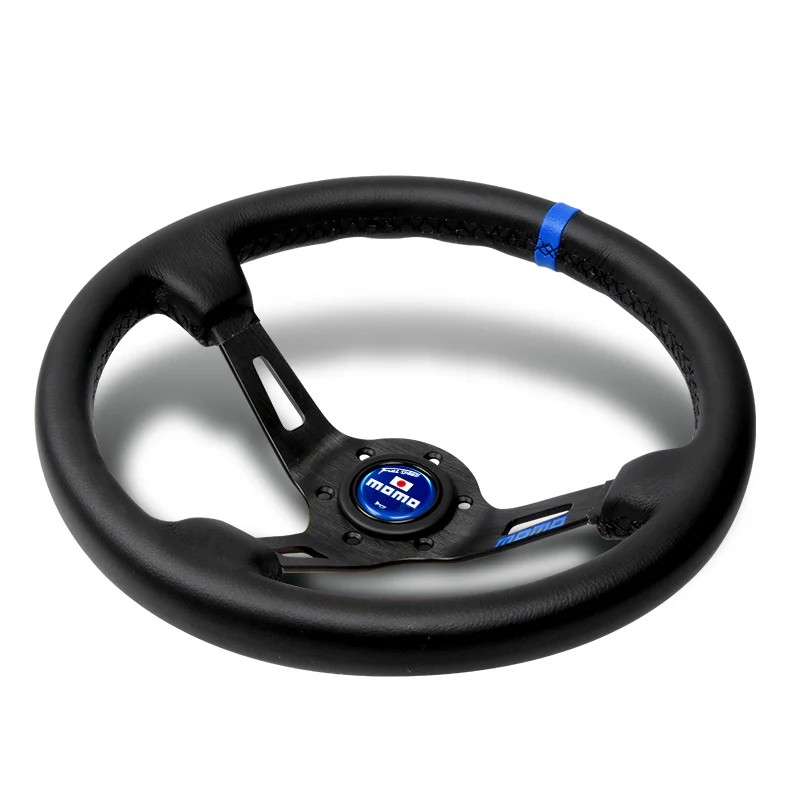 Blue Line 350mm MOMO Racing Steering Wheel Microfiber Leather with MOMO Horn Button - Image 3