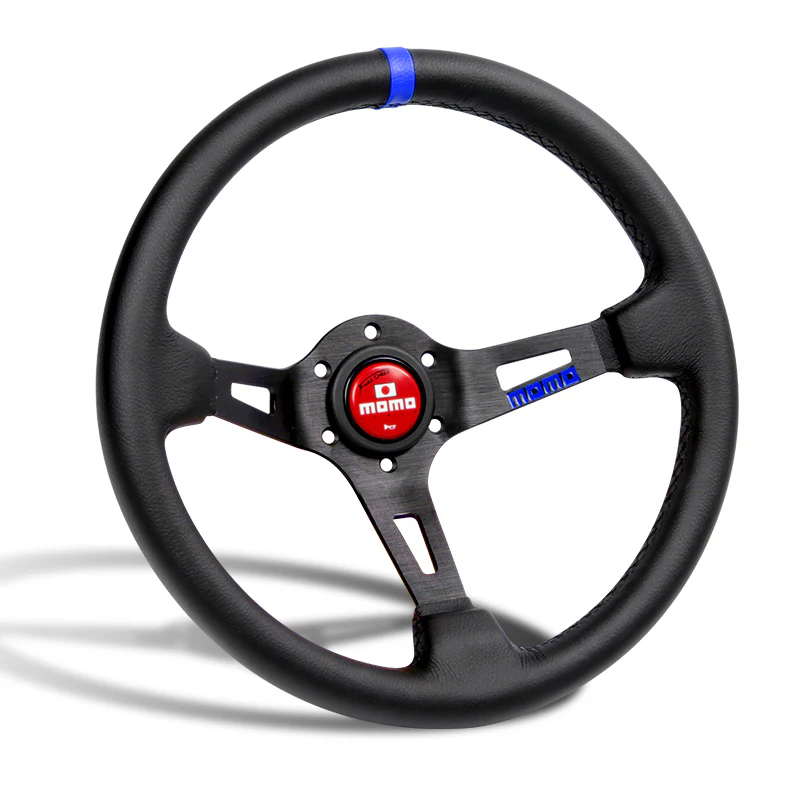 Blue Line 350mm MOMO Racing Steering Wheel Microfiber Leather with MOMO Horn Button - Image 4