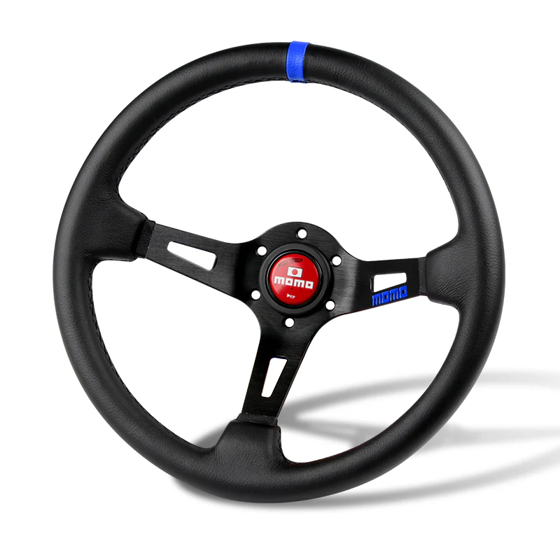 Blue Line 350mm MOMO Racing Steering Wheel Microfiber Leather with MOMO Horn Button - Image 6