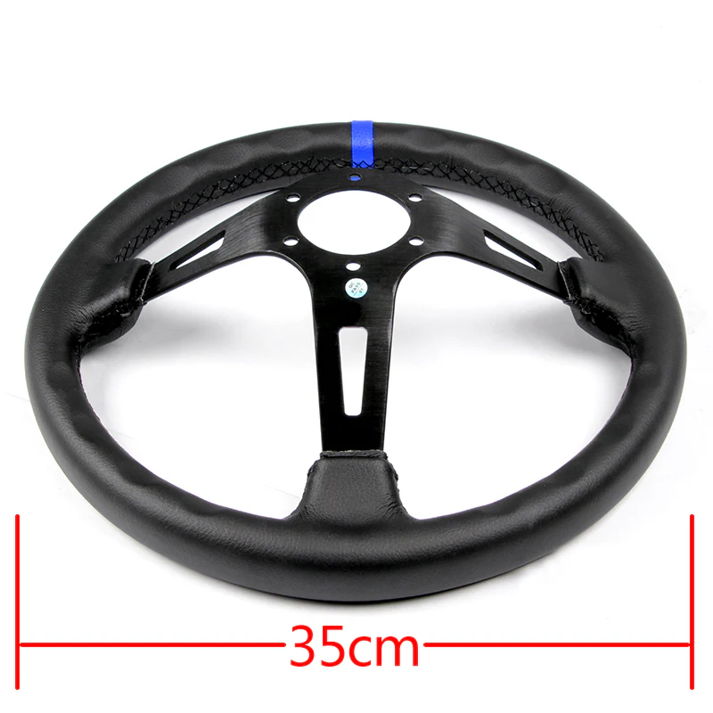 Blue Line 350mm MOMO Racing Steering Wheel Microfiber Leather with MOMO Horn Button - Image 5