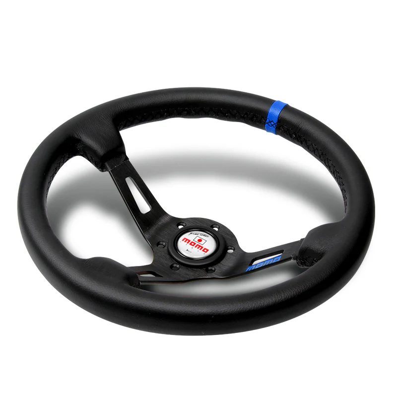 Blue Line 350mm MOMO Racing Steering Wheel Microfiber Leather with MOMO Horn Button - Image 7