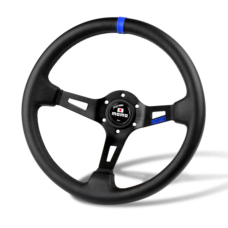 Blue Line 350mm MOMO Racing Steering Wheel Microfiber Leather with MOMO Horn Button - Image 5