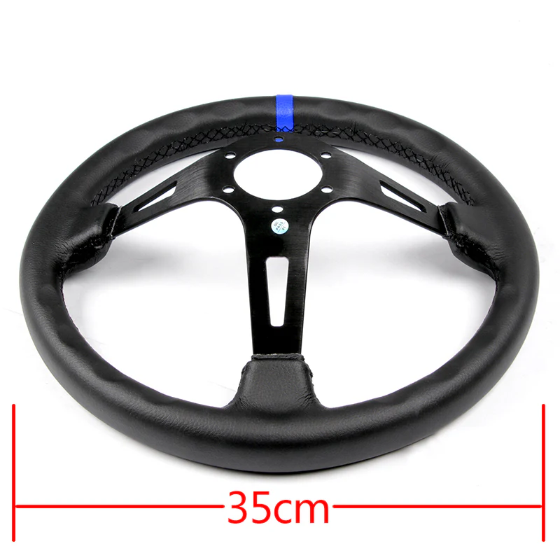 Blue Line 350mm MOMO Racing Steering Wheel Microfiber Leather with MOMO Horn Button - Image 6