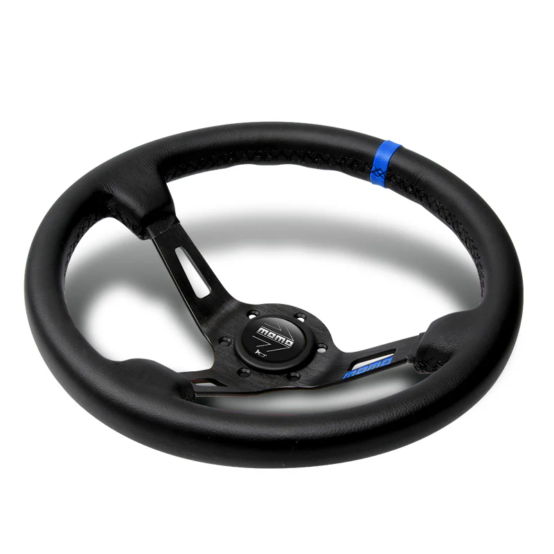 Blue Line 350mm MOMO Racing Steering Wheel Microfiber Leather with MOMO Horn Button - Image 3