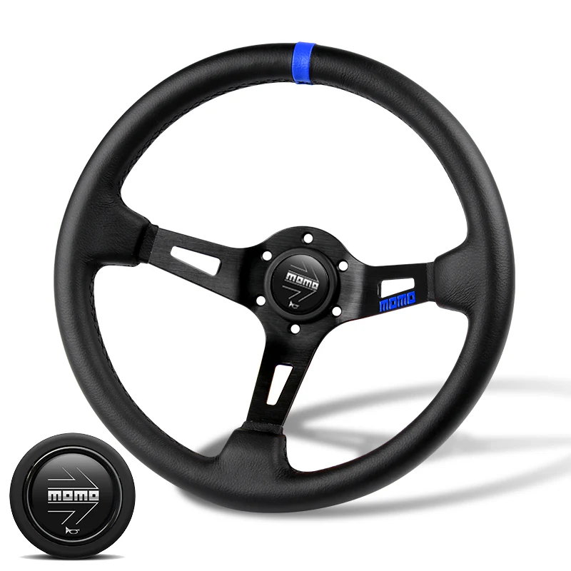 Blue Line 350mm MOMO Racing Steering Wheel Microfiber Leather with MOMO Horn Button - Image 4