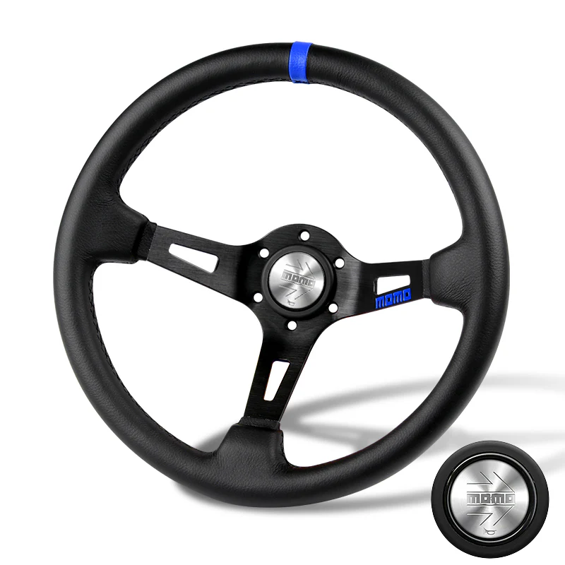Blue Line 350mm Racing Steering Wheel Microfiber Leather For Silver momo hub X1 - Image 4