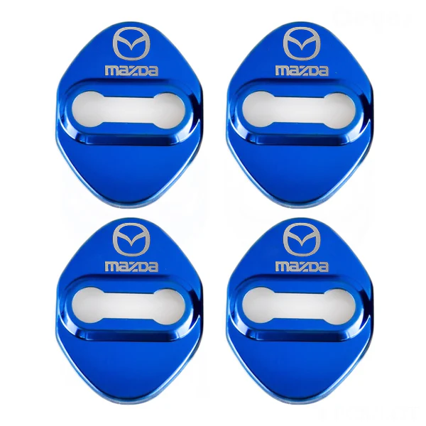 Blue Mazda Stainless Steel Door Lock Door Striker Buckle Lock Protective Cover Set - 4 pcs - Image 2