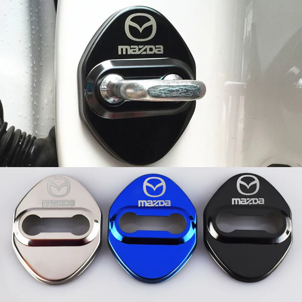 Blue Mazda Stainless Steel Door Lock Door Striker Buckle Lock Protective Cover Set - 4 pcs - Image 6