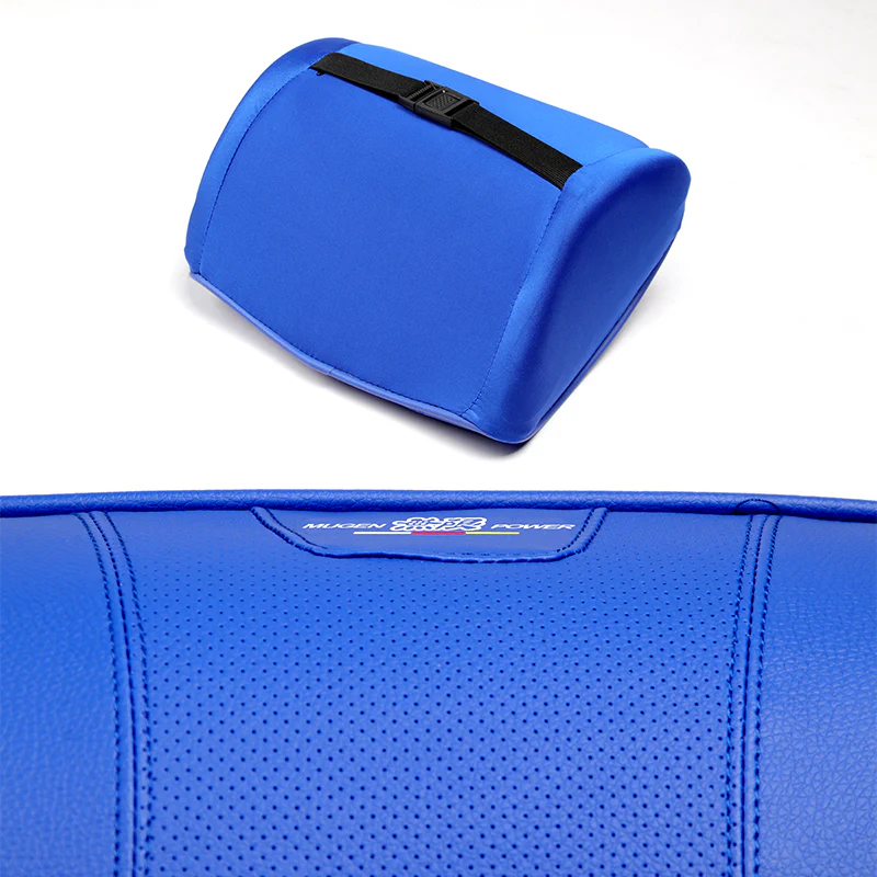 Blue PU Leather Car Seat Memory Foam Neck Rest Cushion Pillow MUGEN POWER X1 - Image 2