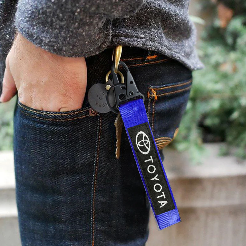 Blue TOYOTA MOTORS Racing Keychain Metal Key Ring Hook Strap Nylon Lanyard-Universal - Image 2