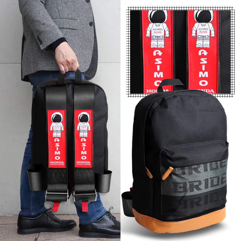 Bride Gradation Cloth Backpack Asimo Black Harness Adjustable Shoulder Straps with HONDA Metal Keychain key Ring Hook Strap - Image 3
