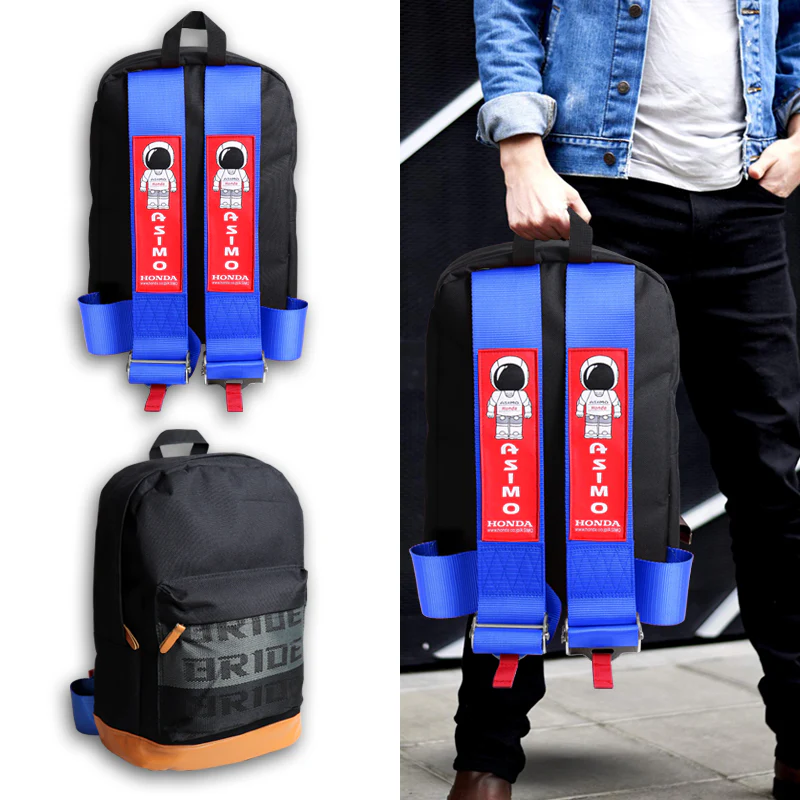 Bride Gradation Cloth Backpack Asimo Blue Harness Adjustable Shoulder Straps with HONDA Metal Keychain key Ring Hook Strap - Image 3