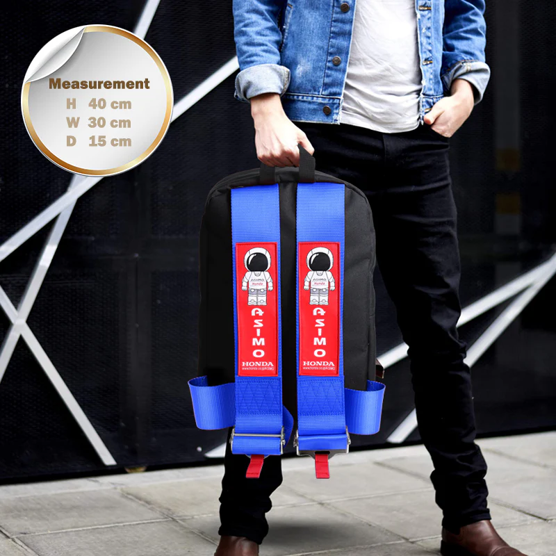 Bride Gradation Cloth Backpack Asimo Blue Harness Adjustable Shoulder Straps with HONDA Metal Keychain key Ring Hook Strap - Image 8
