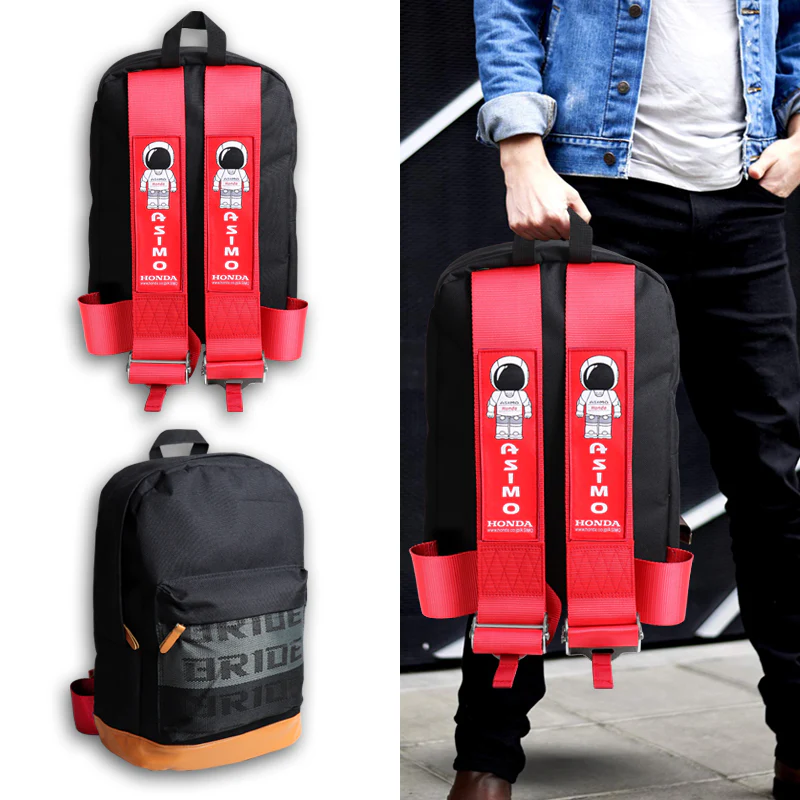 Bride Gradation Cloth Backpack Asimo Red Harness Adjustable Shoulder Straps with HONDA Metal Keychain key Ring Hook Strap - Image 5