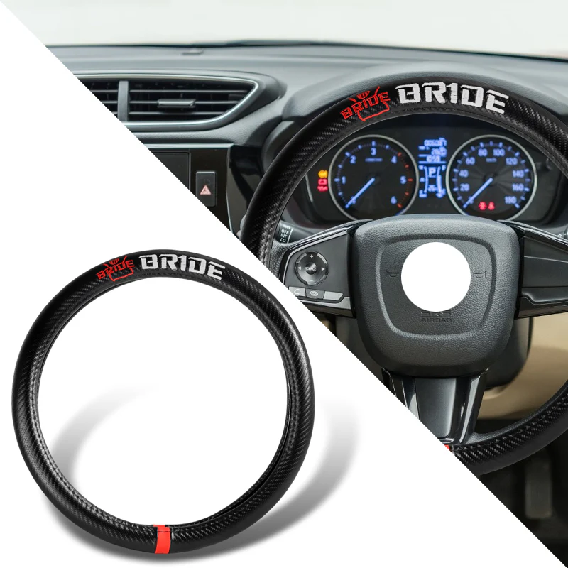 Bride Set of Car 15" Steering Wheel Cover Carbon Fiber Style Leather with Seat Belt Covers - Image 6