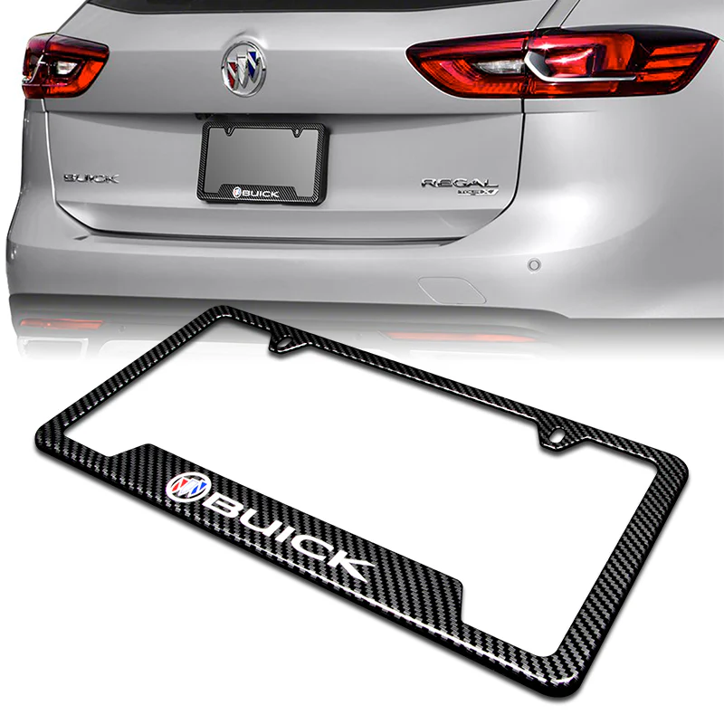 BUICK 2 pcs Carbon Fiber Look High Quality ABS License Plate Frames with Caps Bolt Screw Set - Image 6