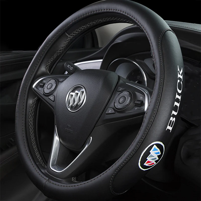 BUICK Black 15" Diameter Car Auto Steering Wheel Cover Genuine Leather New - Image 2