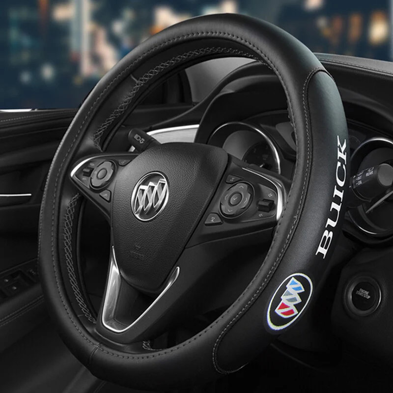 BUICK Black 15" Diameter Car Auto Steering Wheel Cover Genuine Leather New - Image 4