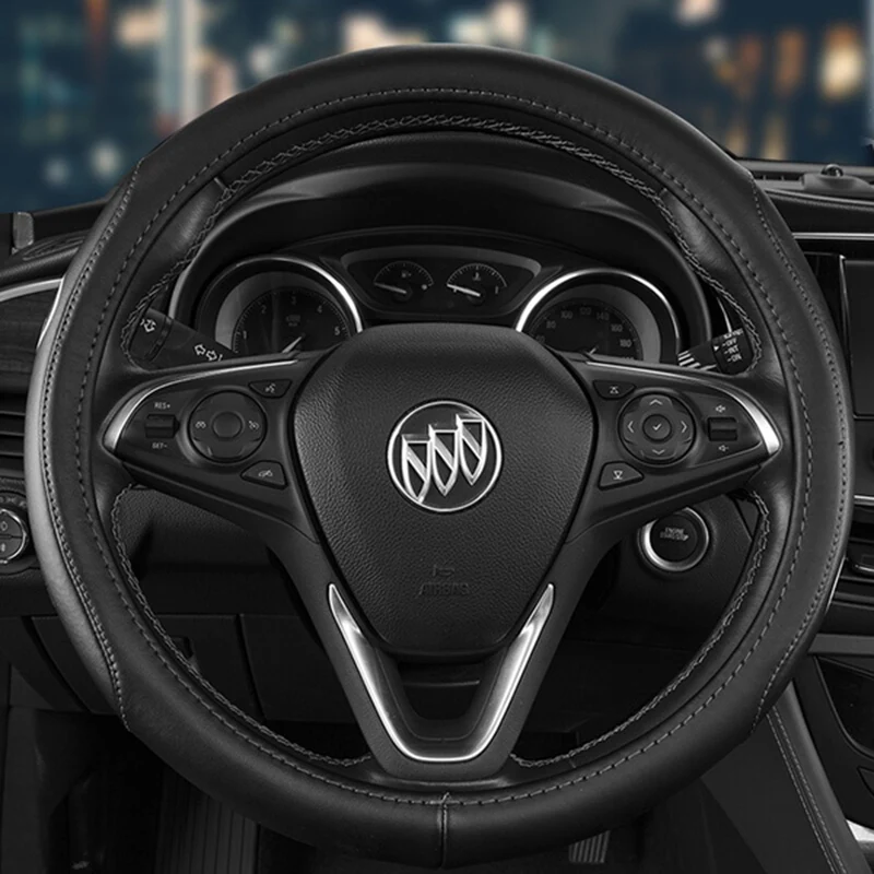 BUICK Black 15" Diameter Car Auto Steering Wheel Cover Genuine Leather New - Image 5