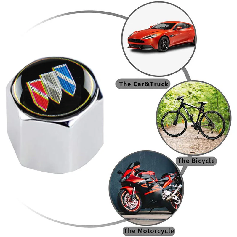 BUICK Car Wheel Tire Valves Dust Stem Air Caps Keychain Emblem KEY FOB Silver Set - US SELLER - Image 4
