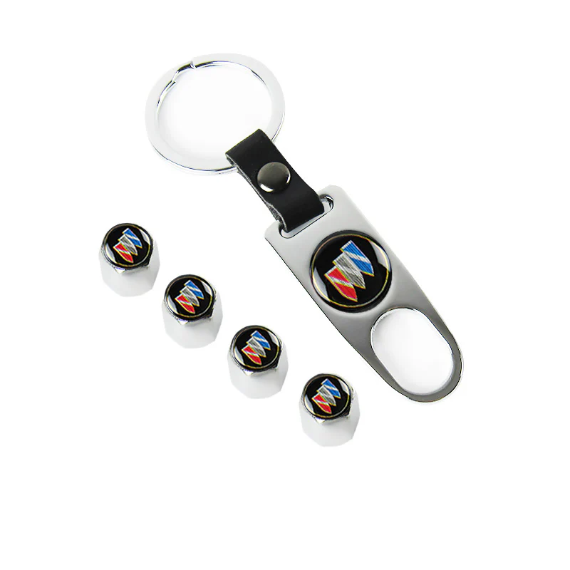 BUICK Car Wheel Tire Valves Dust Stem Air Caps Keychain Emblem KEY FOB Silver Set - US SELLER - Image 5